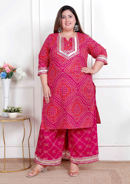 Miravan Plus Size Women's Embellished ethnic cotton Kurta with palazzo
