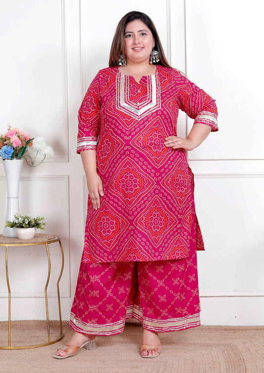Miravan Plus Size Women's Embellished ethnic cotton Kurta with palazzo