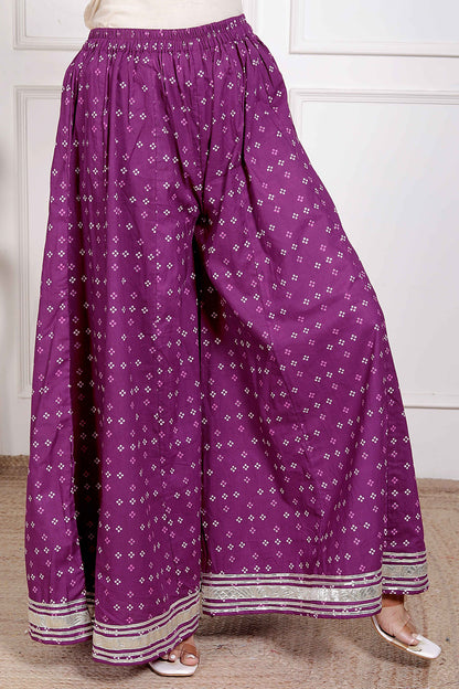Miravan Women cotton Magenta gota work Kurta with Flared Palazzo