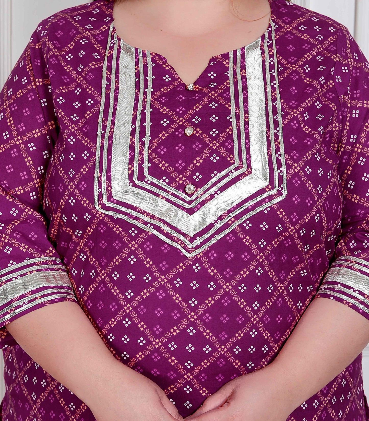 Miravan Plus Size Magenta Embroidered cotton Kurta with Palazzo and Dupatta