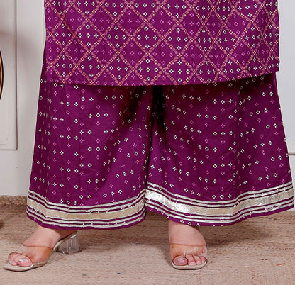 Miravan Plus Size Magenta Embroidered cotton Kurta with Palazzo and Dupatta