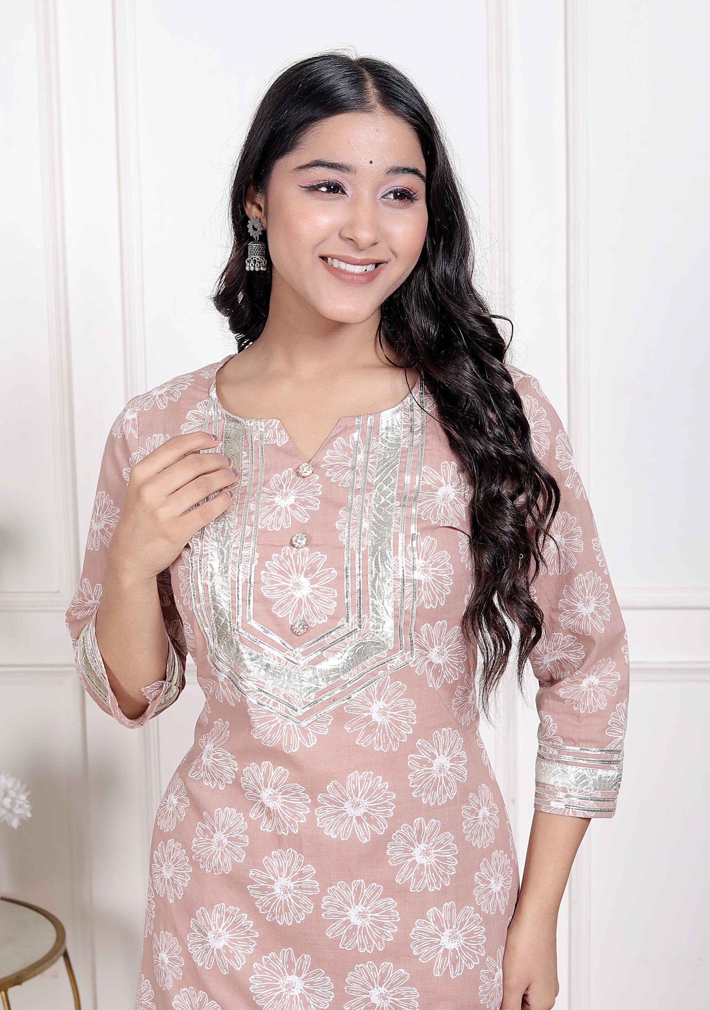 Miravan Womens Brown Floral Printed Straight Ethnic Kurta with Palazzo