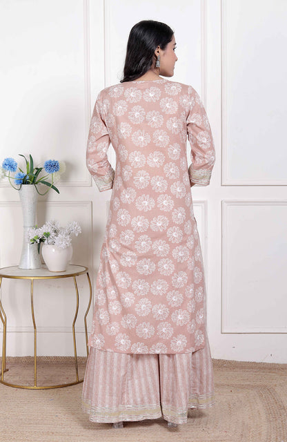 Miravan Womens Brown Floral Printed Straight Ethnic Kurta with Palazzo
