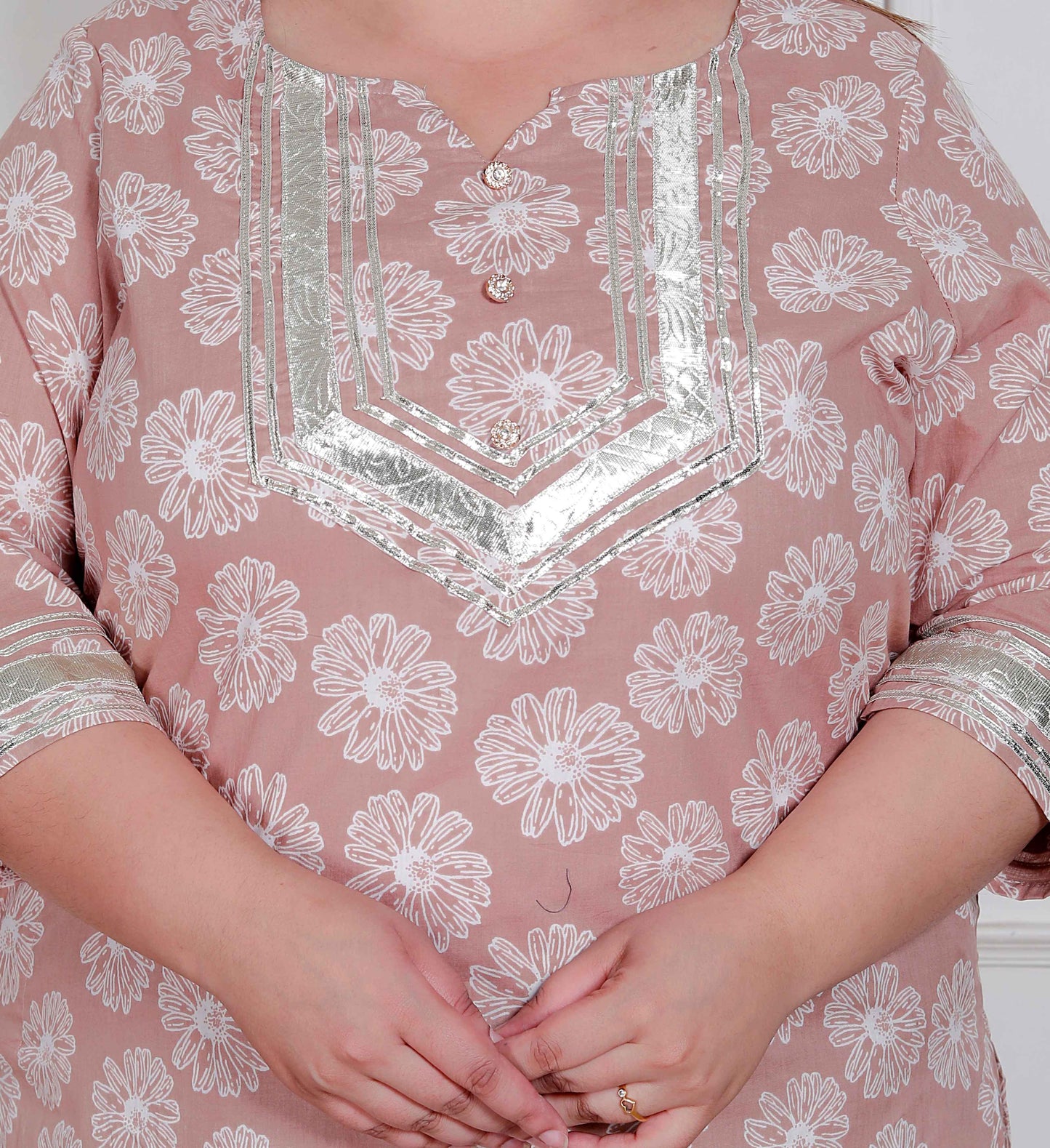 Miravan plus size Women Brown Floral Printed Straight Ethnic Kurta with Palazzo