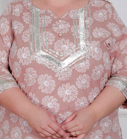 Miravan plus size Women Brown Floral Printed Straight Ethnic Kurta with Palazzo