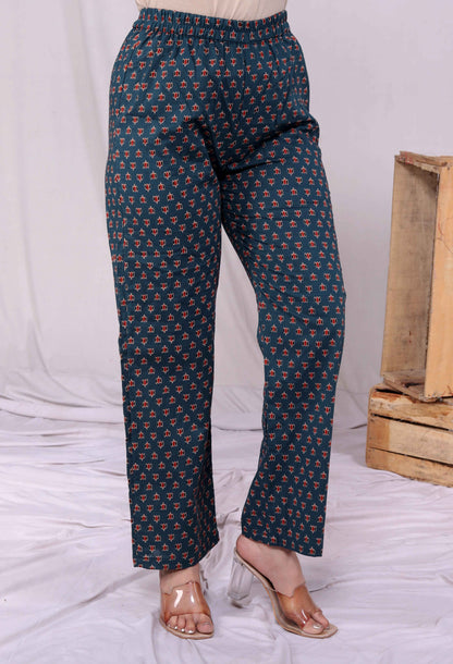 Miravan Womens Pure Cotton Animal Printed Zari Lace Work Blue Jaipuriya Anarakali Suit Set