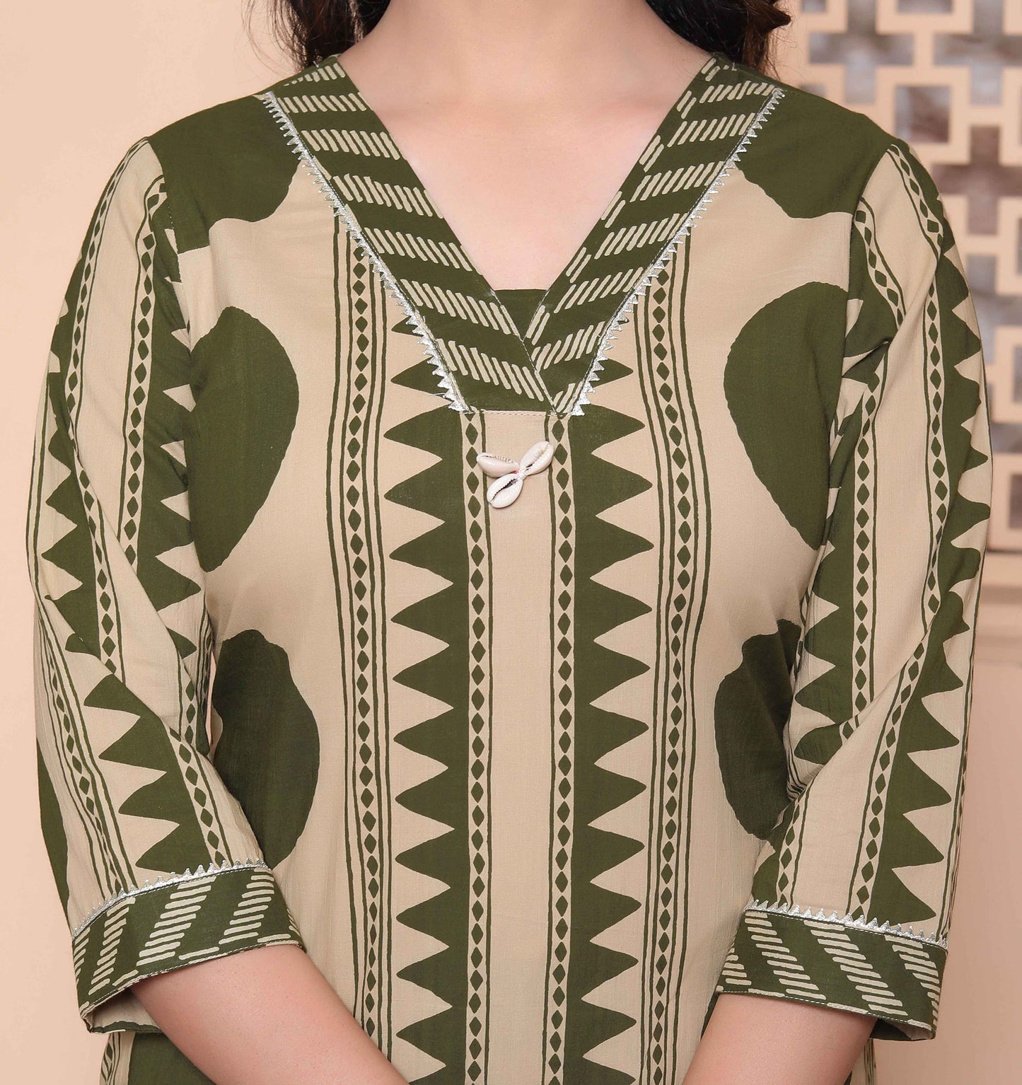 Miravan Womens Straight Polka Dot  printed Green Kurta with Palazzo