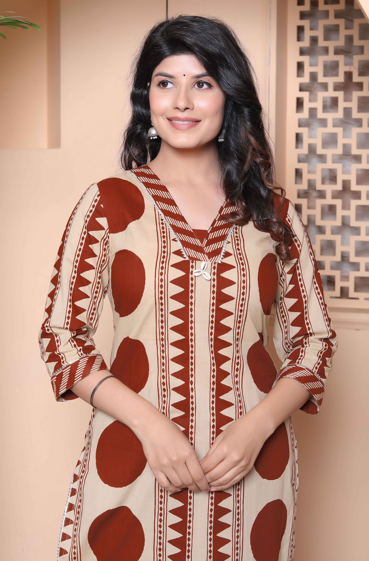 Miravan Womens Brown Pure cotton Kurta with Palazzo Set