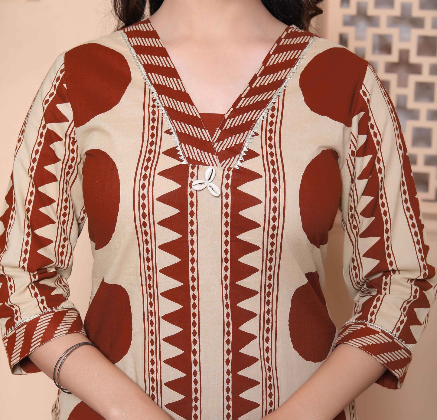 Miravan Womens Brown Pure cotton Kurta with Palazzo Set