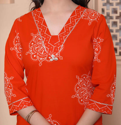 Miravan Womens Orange Floral Print Straight Kurta with Palazzo