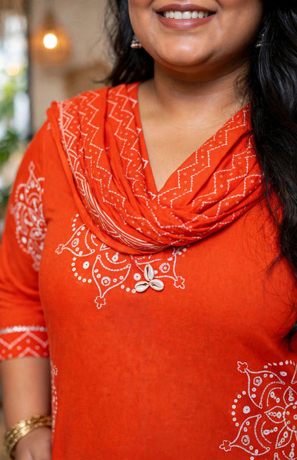 Miravan Womens Plus Size floral printed  Straight Fit Kurta with Palazzo and Dupatta - Orange