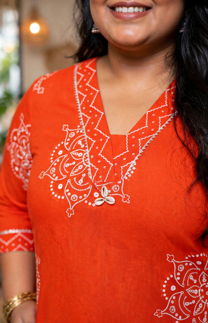 Miravan Womens Plus Size Orange Floral Print Straight Kurta with Palazzo
