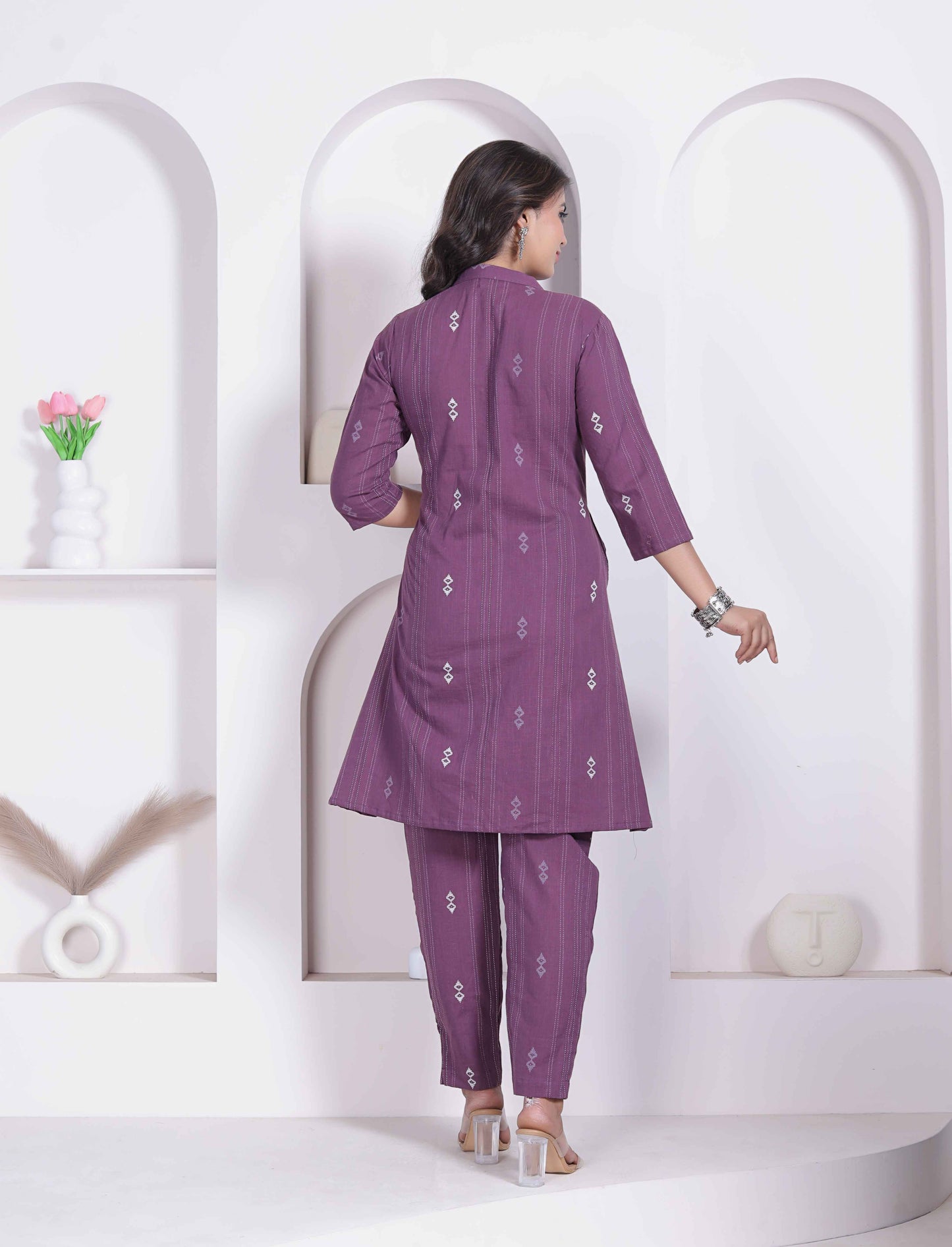 Miravan womens abstract printed wine kurta set