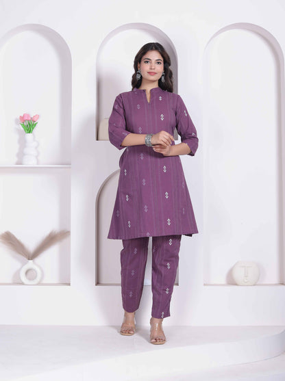 Miravan womens abstract printed wine kurta set