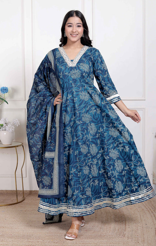 Miravan Women's Jashn Hand Block Printed ethnic anarkali kurta and dupatta