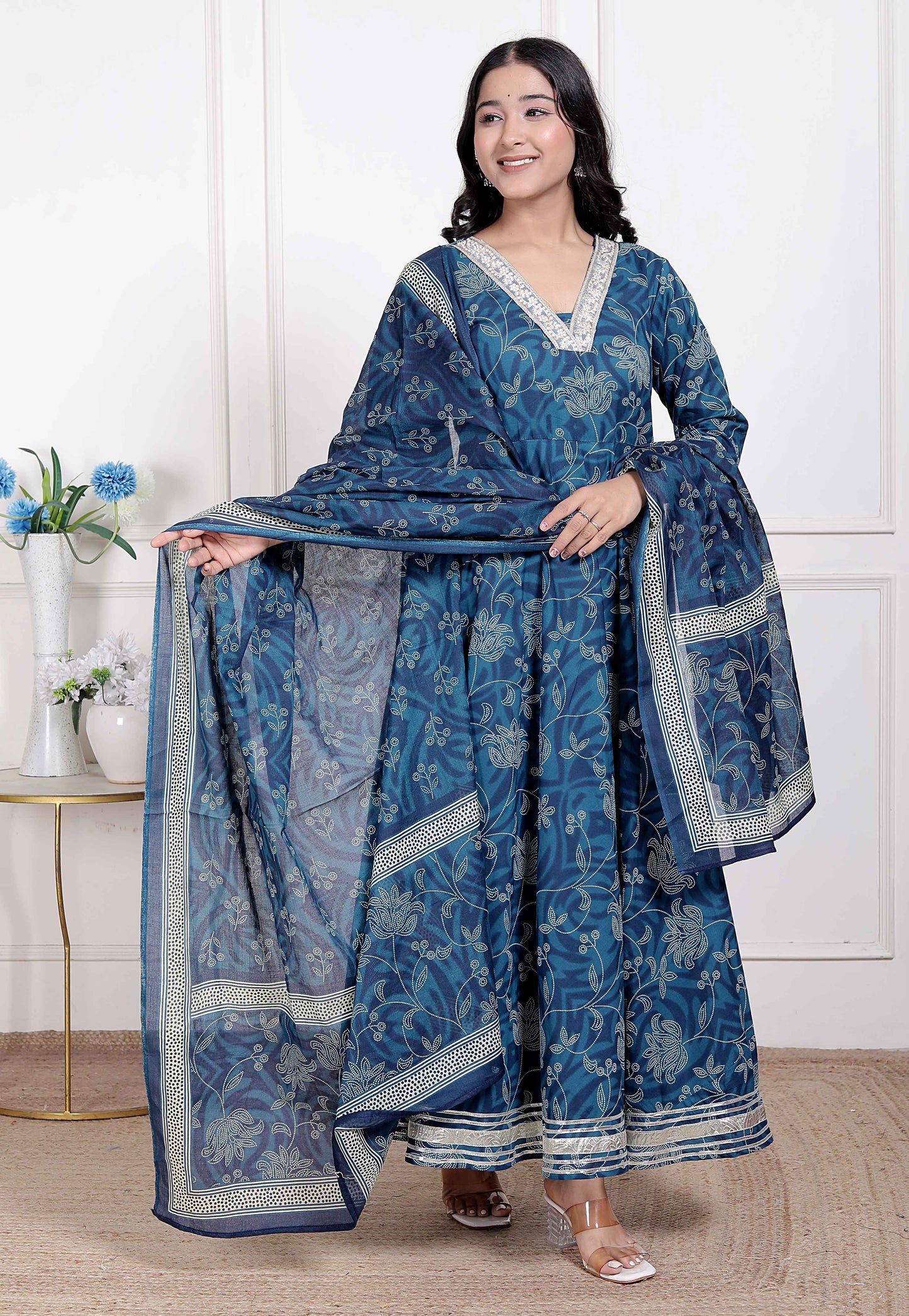 Miravan Women's Jashn Hand Block Printed ethnic anarkali kurta and dupatta