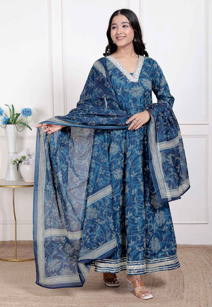 Miravan Women's Jashn Hand Block Printed ethnic anarkali kurta and dupatta