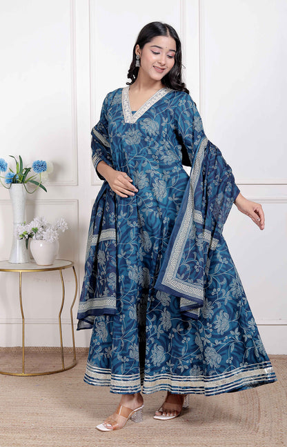 Miravan Women's Jashn Hand Block Printed ethnic anarkali kurta and dupatta