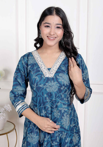 Miravan Women's Jashn Hand Block Printed ethnic anarkali kurta and dupatta