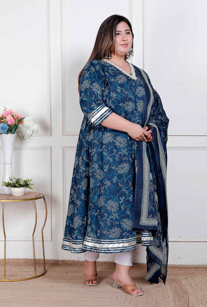 Miravan Plus Size Women's Jashn Hand Block Printed ethnic anarkali kurta and dupatta