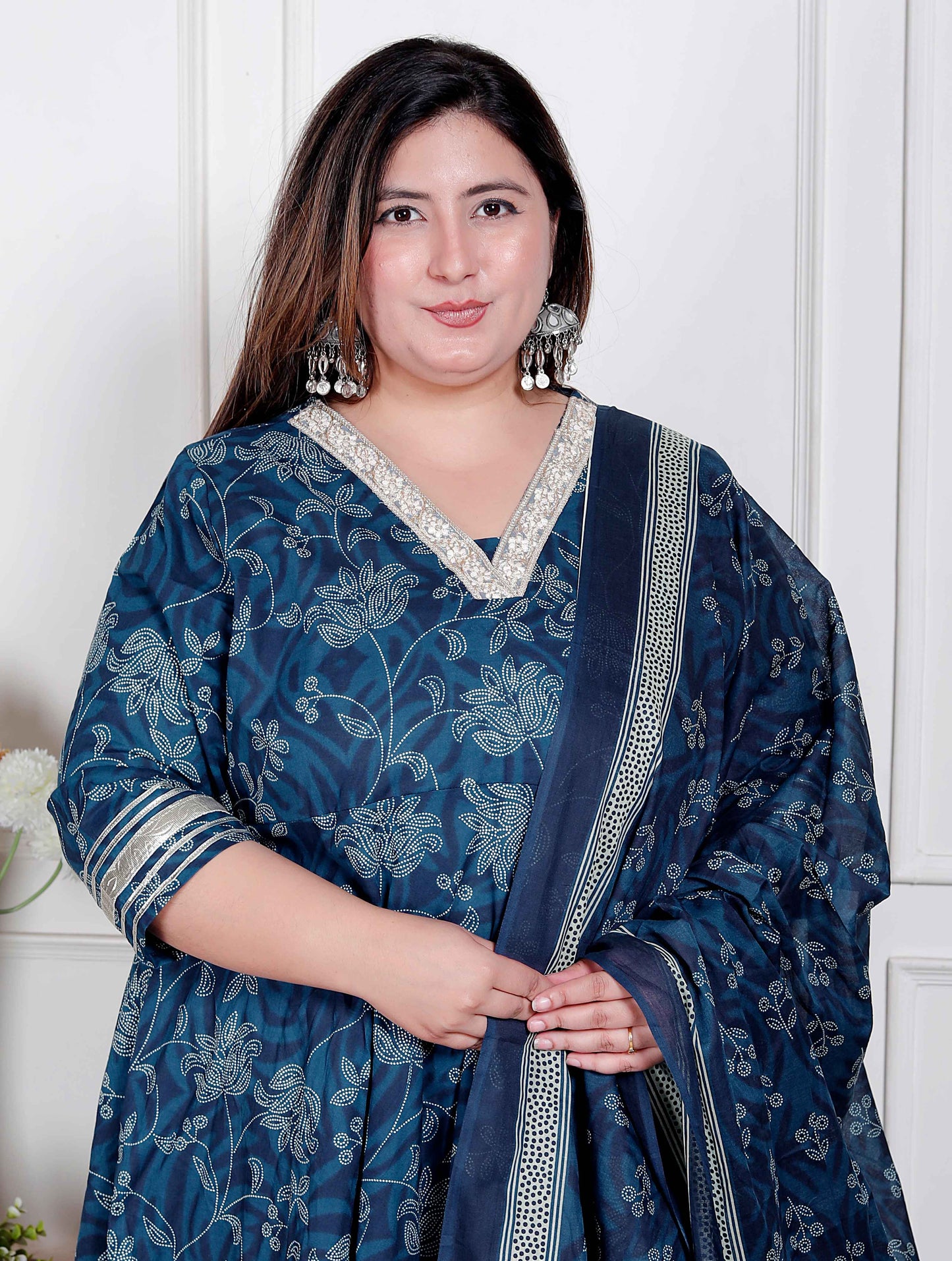 Miravan Plus Size Women's Jashn Hand Block Printed ethnic anarkali kurta and dupatta