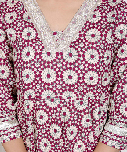 Miravan Women's Cream Embroidered Cotton Anarkali Kurta 