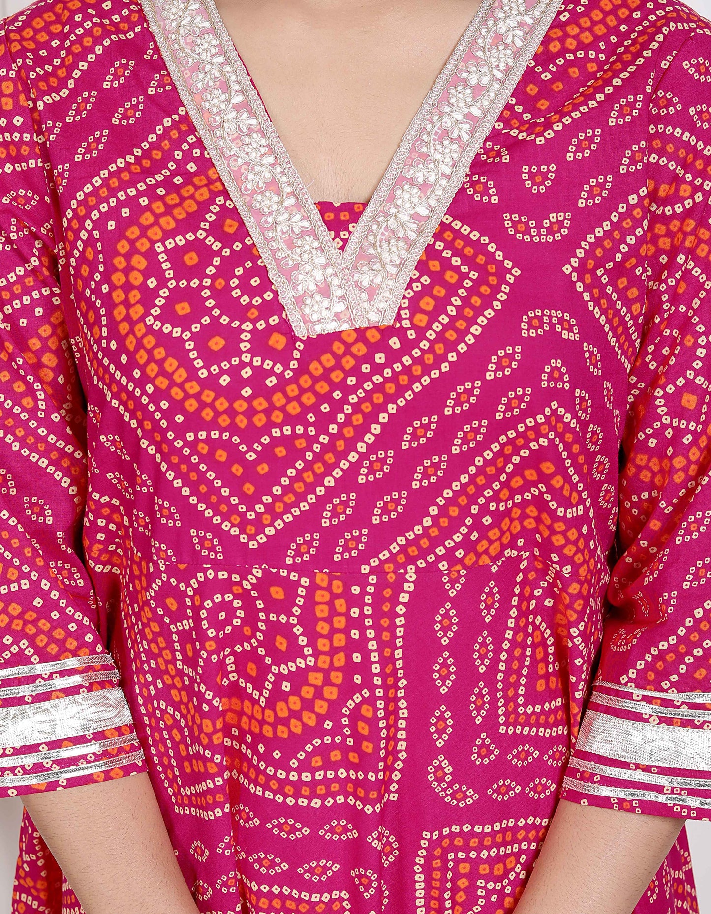 Miravan Women's PINK cotton Bandhani ethnic Anarkali Kurta