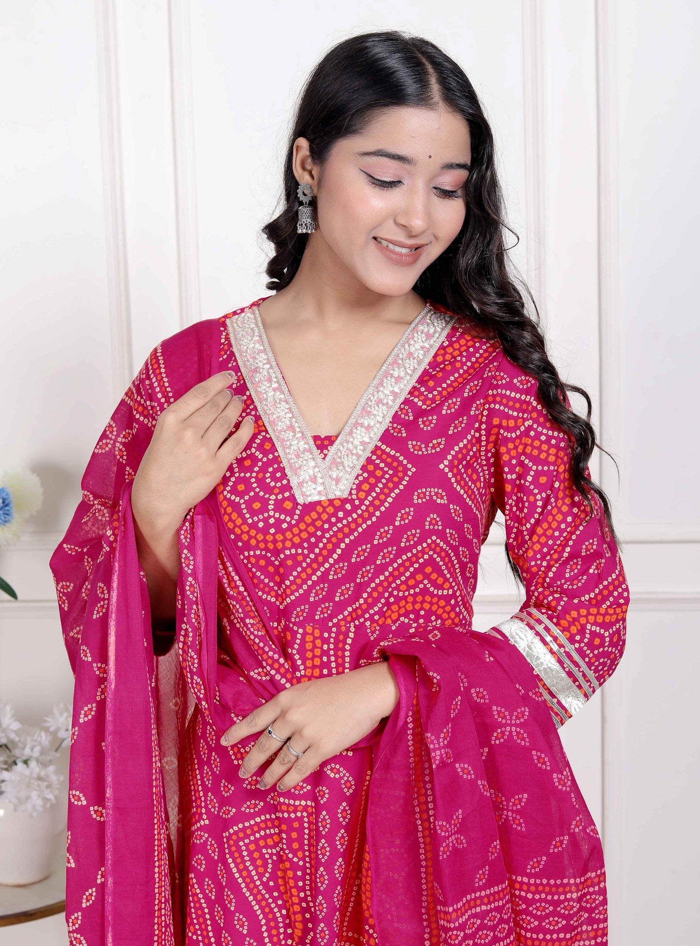 Miravan Women's Bandhani ethnic Anarkali Kurta  and Dupatta