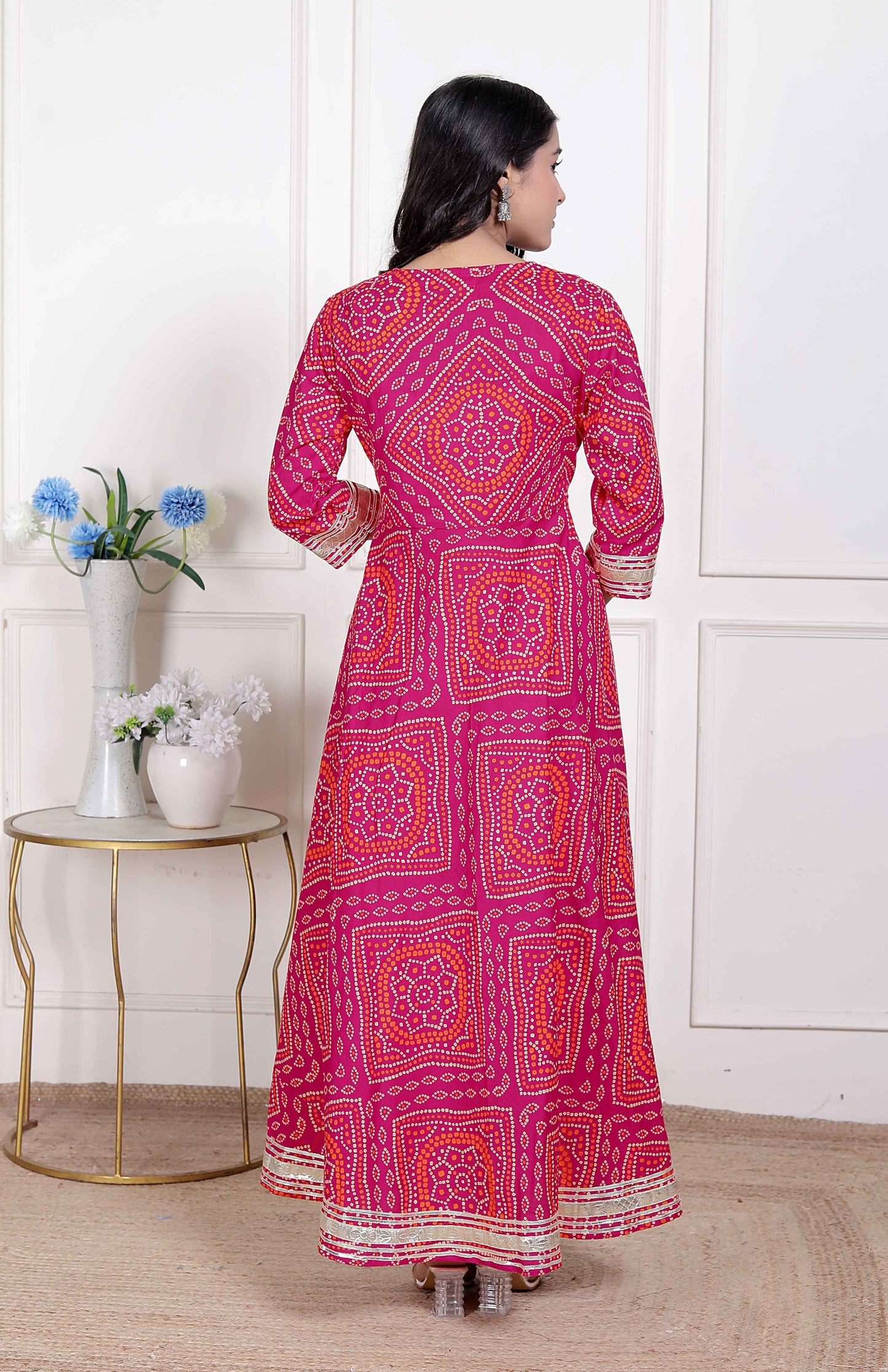 Miravan Women's Bandhani ethnic Anarkali Kurta  and Dupatta