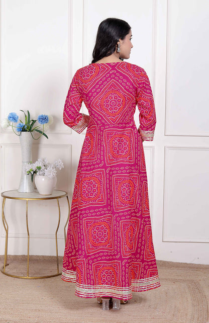 Miravan Women's Bandhani ethnic Anarkali Kurta  and Dupatta