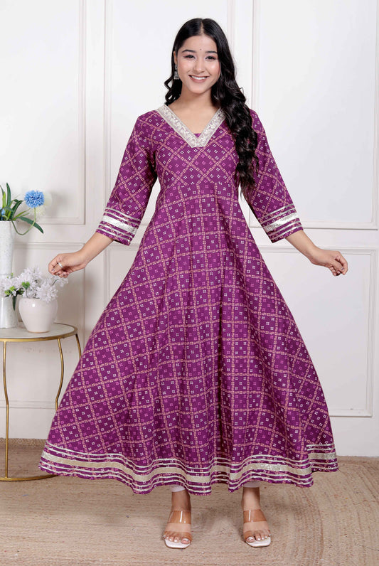 Miravan women cotton Magenta Gota lace and  Embroidered Anarkali Kurta