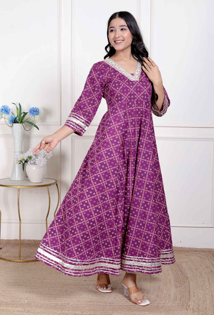 Miravan women cotton Magenta Gota lace and  Embroidered Anarkali Kurta