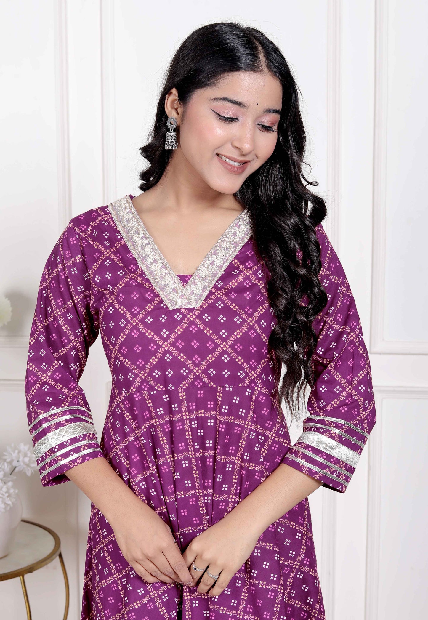 Miravan women cotton Magenta Gota lace and  Embroidered Anarkali Kurta