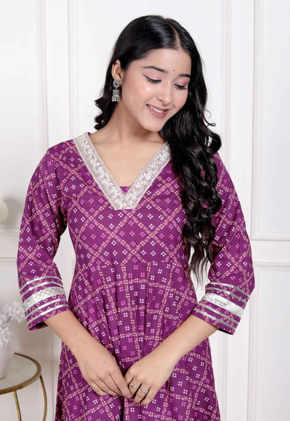 Miravan women cotton Magenta Gota lace and  Embroidered Anarkali Kurta
