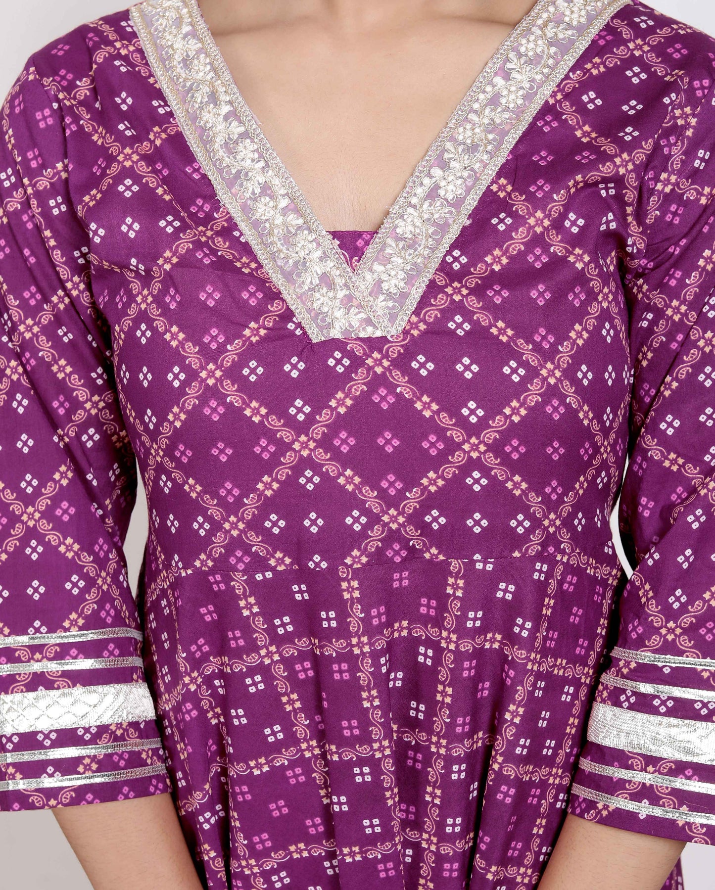 Miravan women cotton Magenta Gota lace and  Embroidered Anarkali Kurta