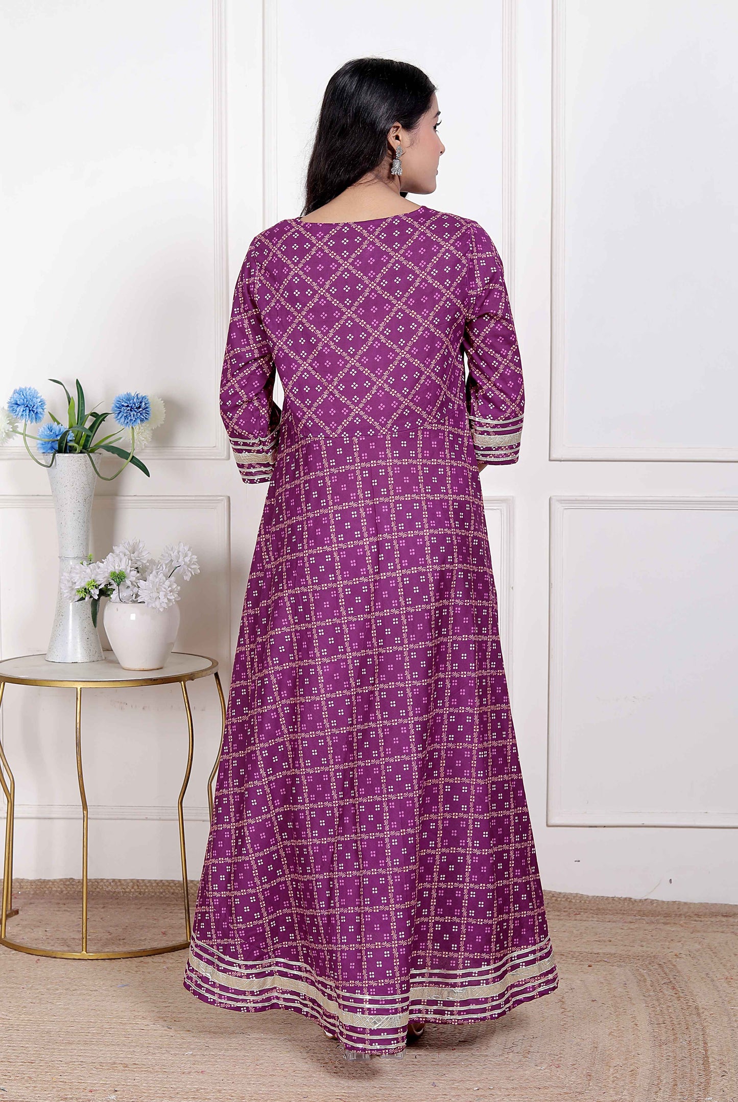 Miravan women cotton Magenta Gota lace and  Embroidered Anarkali Kurta