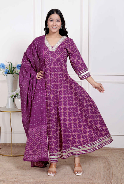 Miravan Women's Bandhani embroidred ethnic Anarkali Kurta and Dupatta