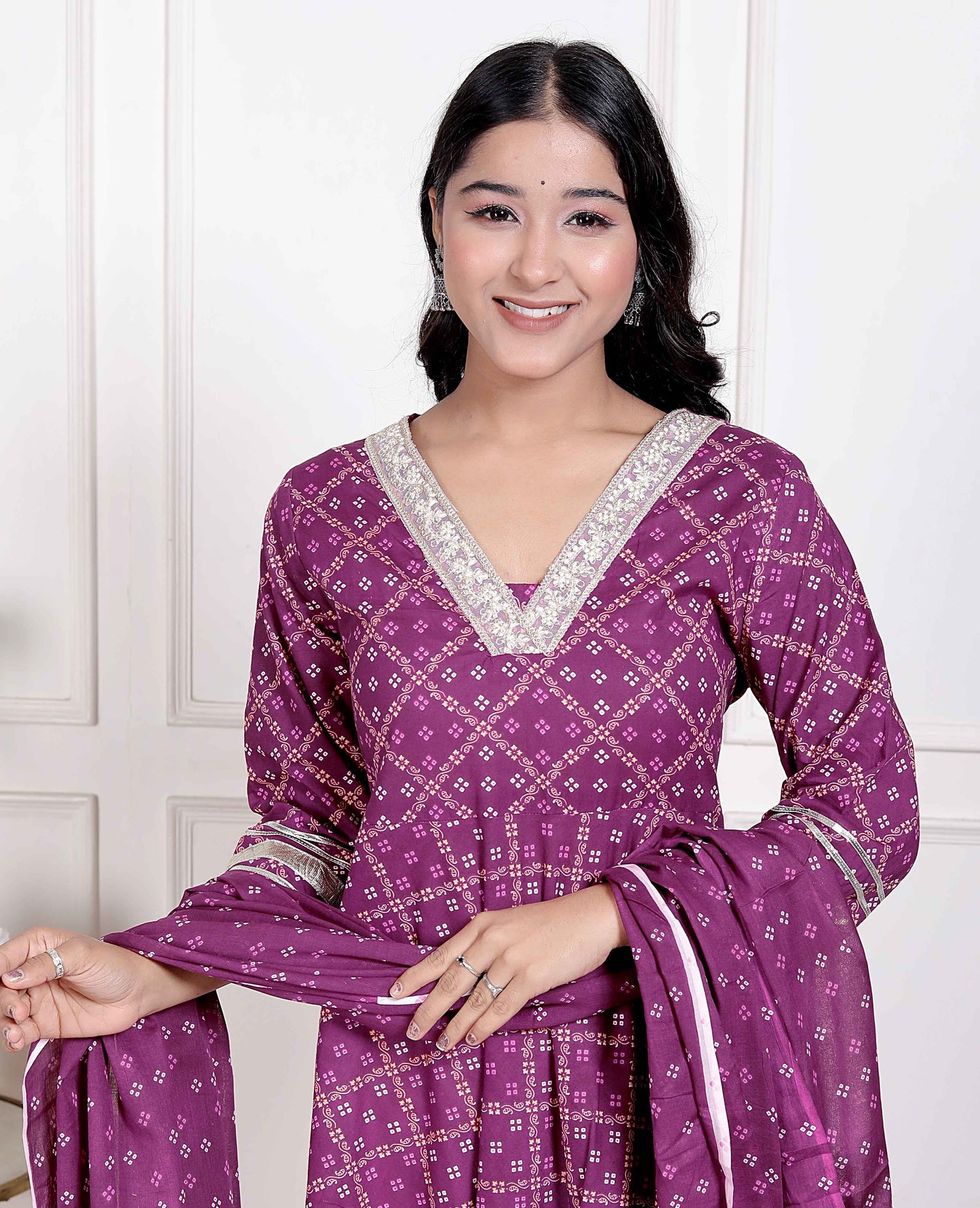 Miravan Women's Bandhani embroidred ethnic Anarkali Kurta and Dupatta