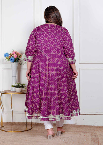 Miravan Plus Size women cotton Magenta Gota lace and  Embroidered Anarkali Kurta