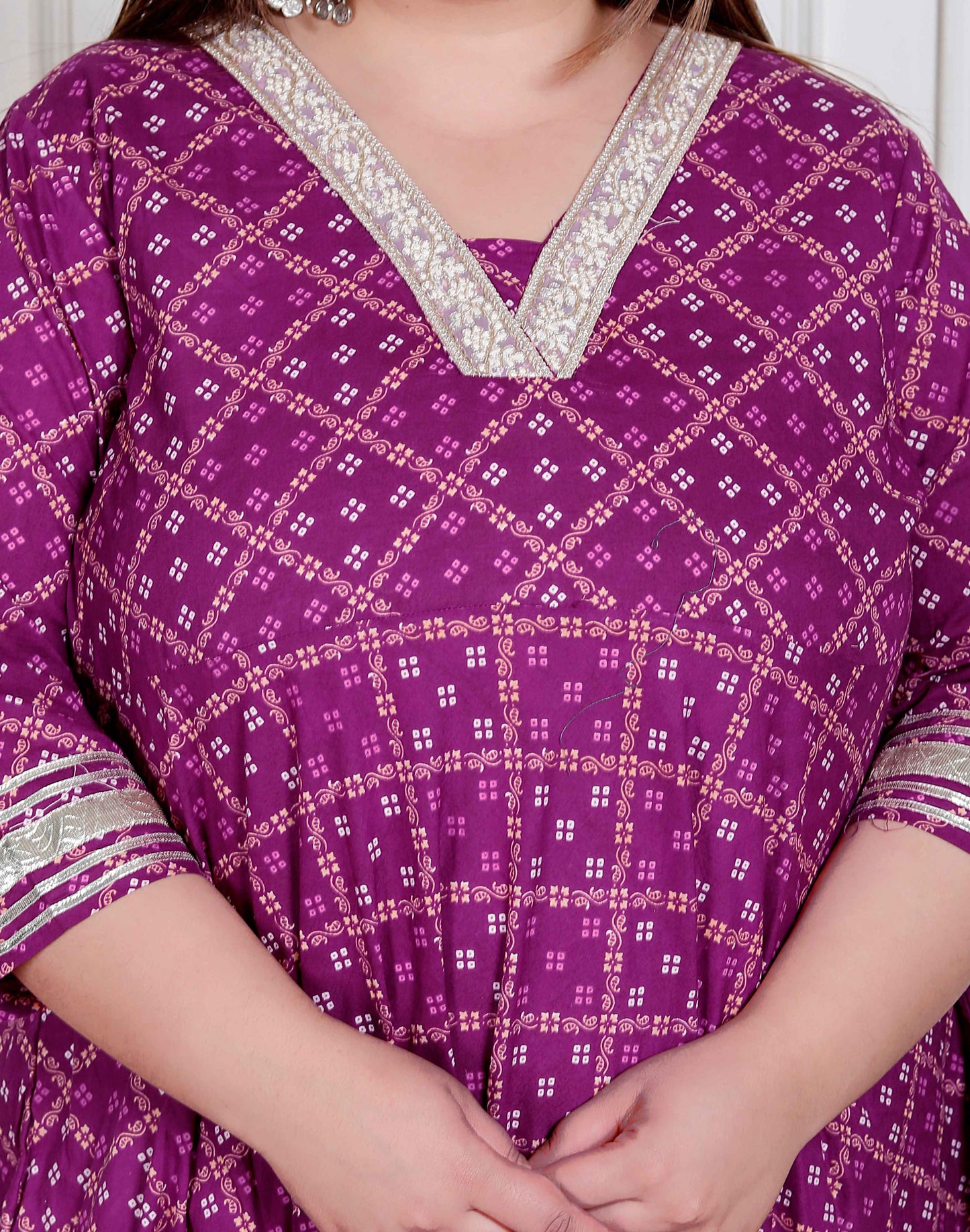 Miravan Plus Size women cotton Magenta Gota lace and  Embroidered Anarkali Kurta