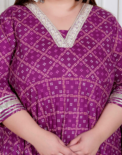 Miravan Plus Size women cotton Magenta Gota lace and  Embroidered Anarkali Kurta