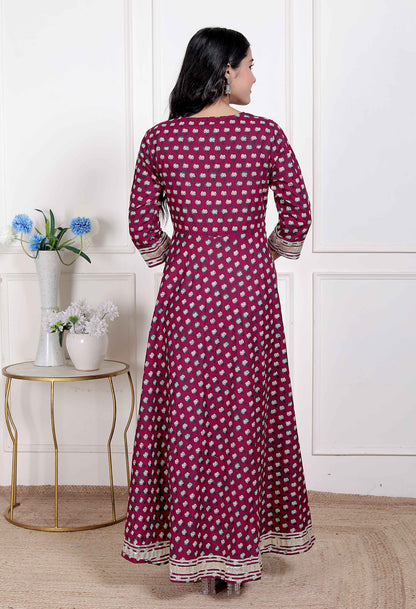 Miravan Women's Maroon embroidered Anarkali Kurta and Dupatta