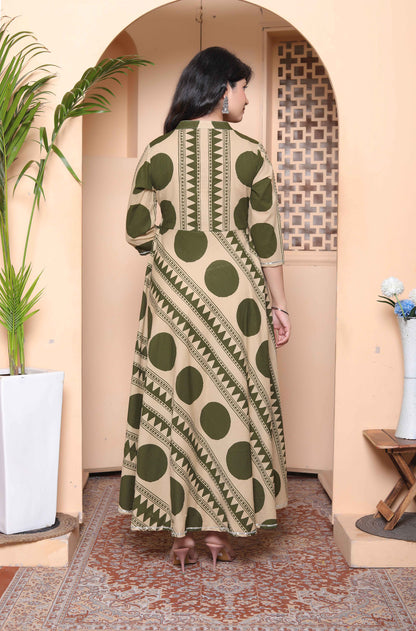 Miravan Womens Green Cotton Anarkali Kurta