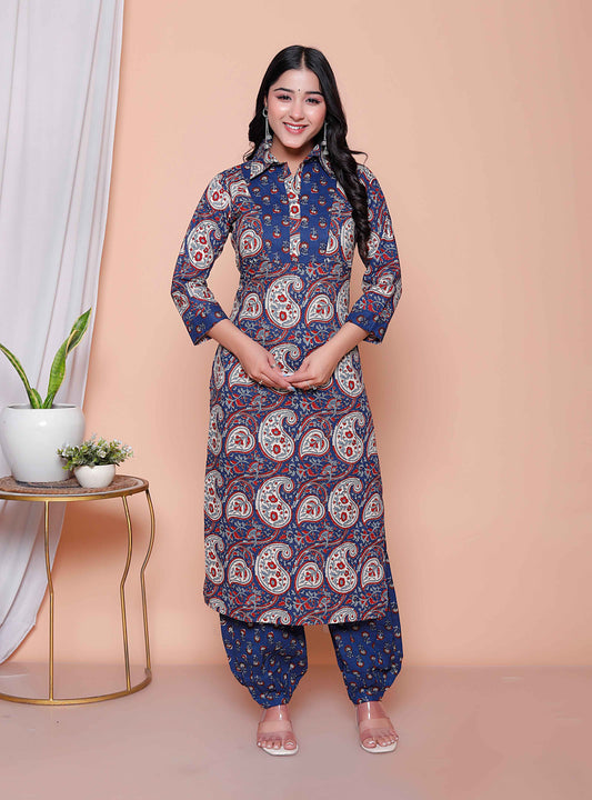 Miravan Womens Cotton Floral Printed Shirt-Collar Co-ord Set