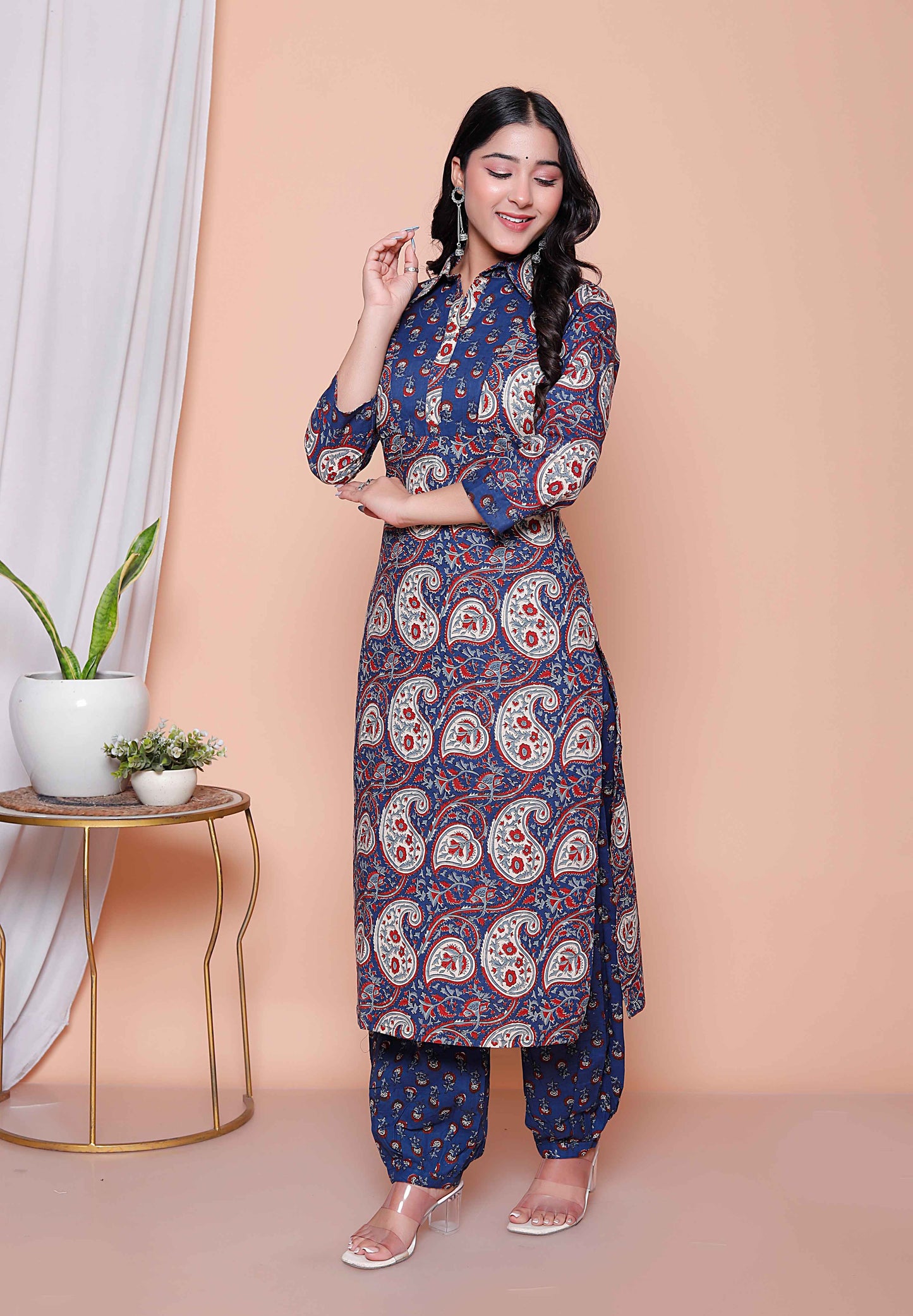 Miravan Womens Cotton Floral Printed Shirt-Collar Co-ord Set