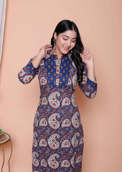 Miravan Womens Cotton Floral Printed Shirt-Collar Co-ord Set