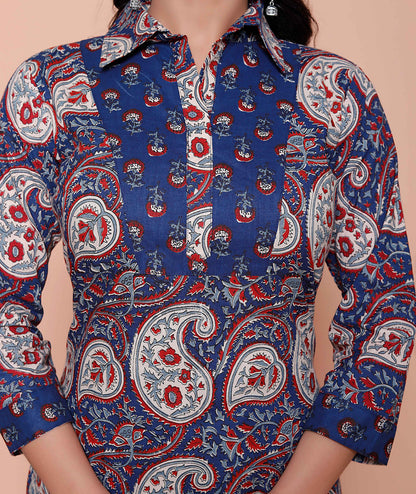 Miravan Womens Cotton Floral Printed Shirt-Collar Co-ord Set