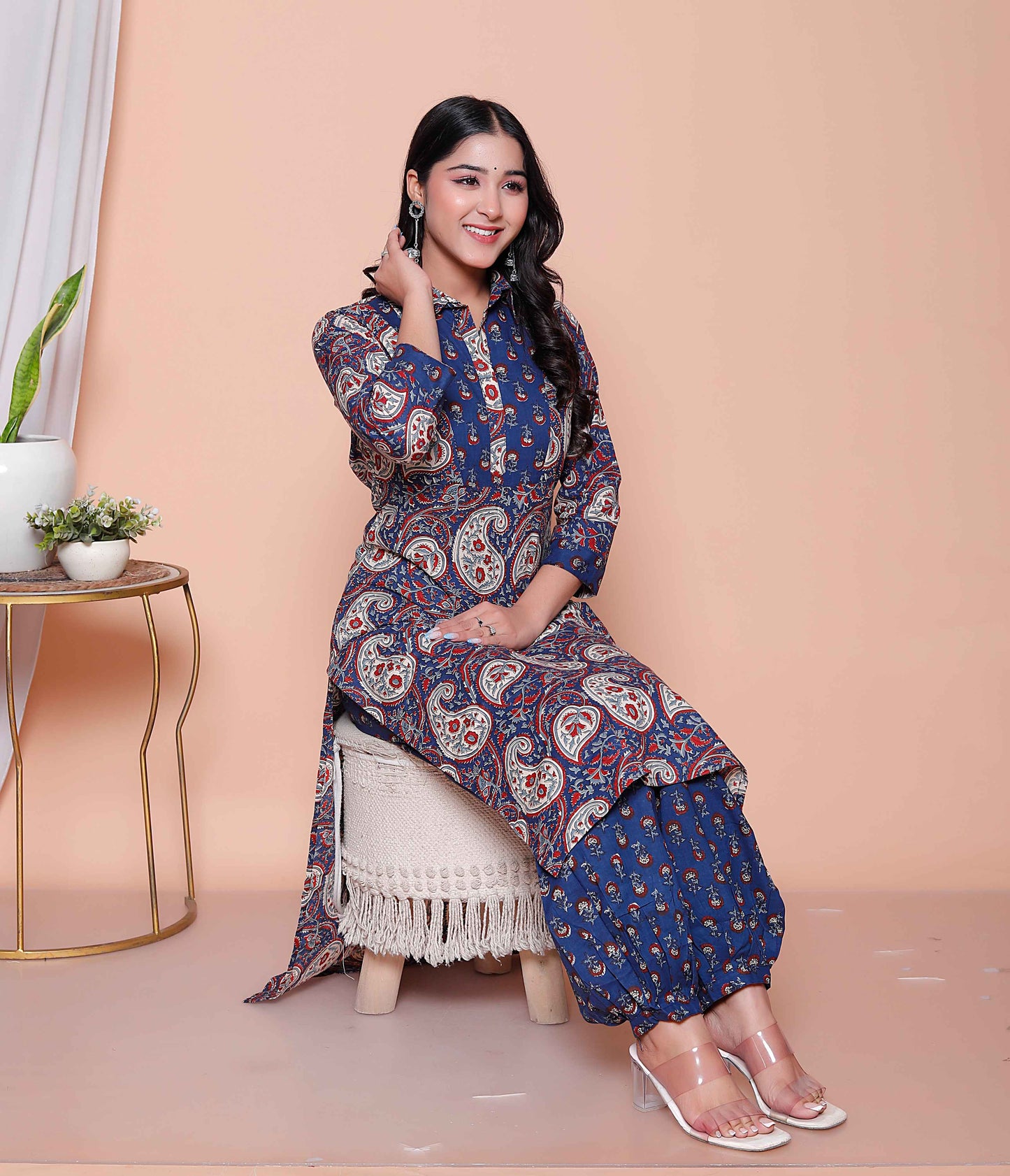 Miravan Womens Cotton Floral Printed Shirt-Collar Co-ord Set