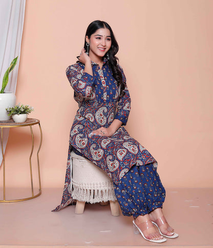 Miravan Womens Cotton Floral Printed Shirt-Collar Co-ord Set