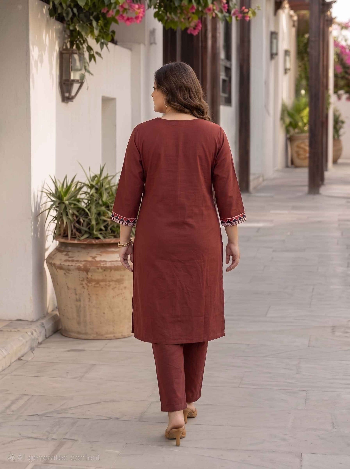 Miravan  Womens Plus Size Brown Straight Kurta Set.